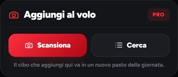 Aggiungi al volo, funzione Pro: scansiona il codice a barre o cerca un alimento